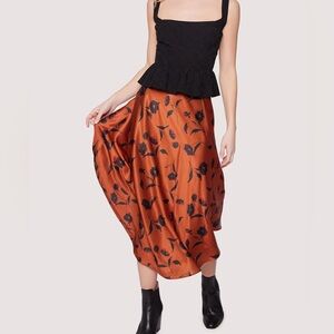 Lost + Wander Sepia Dahlia Floral Midi Round Hem Skirt XS